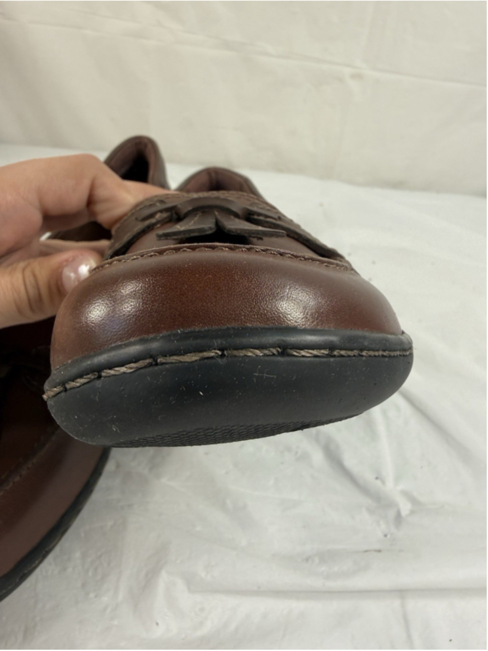 Clarks Womens Ashland Bubble Loafers Brown Leather Slip On Tassel Size 8.5 N new - Picture 14 of 15